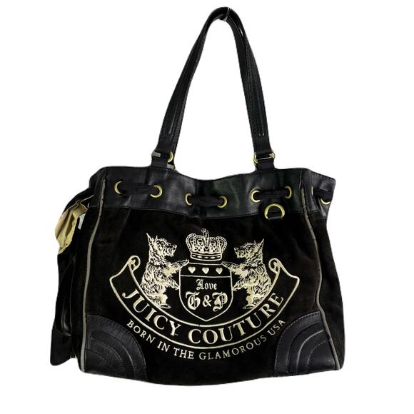 JUICY COUTURE Vintage Y2K Black Velour Scotty Dog Daydreamer Bag - Picture 1 of 12